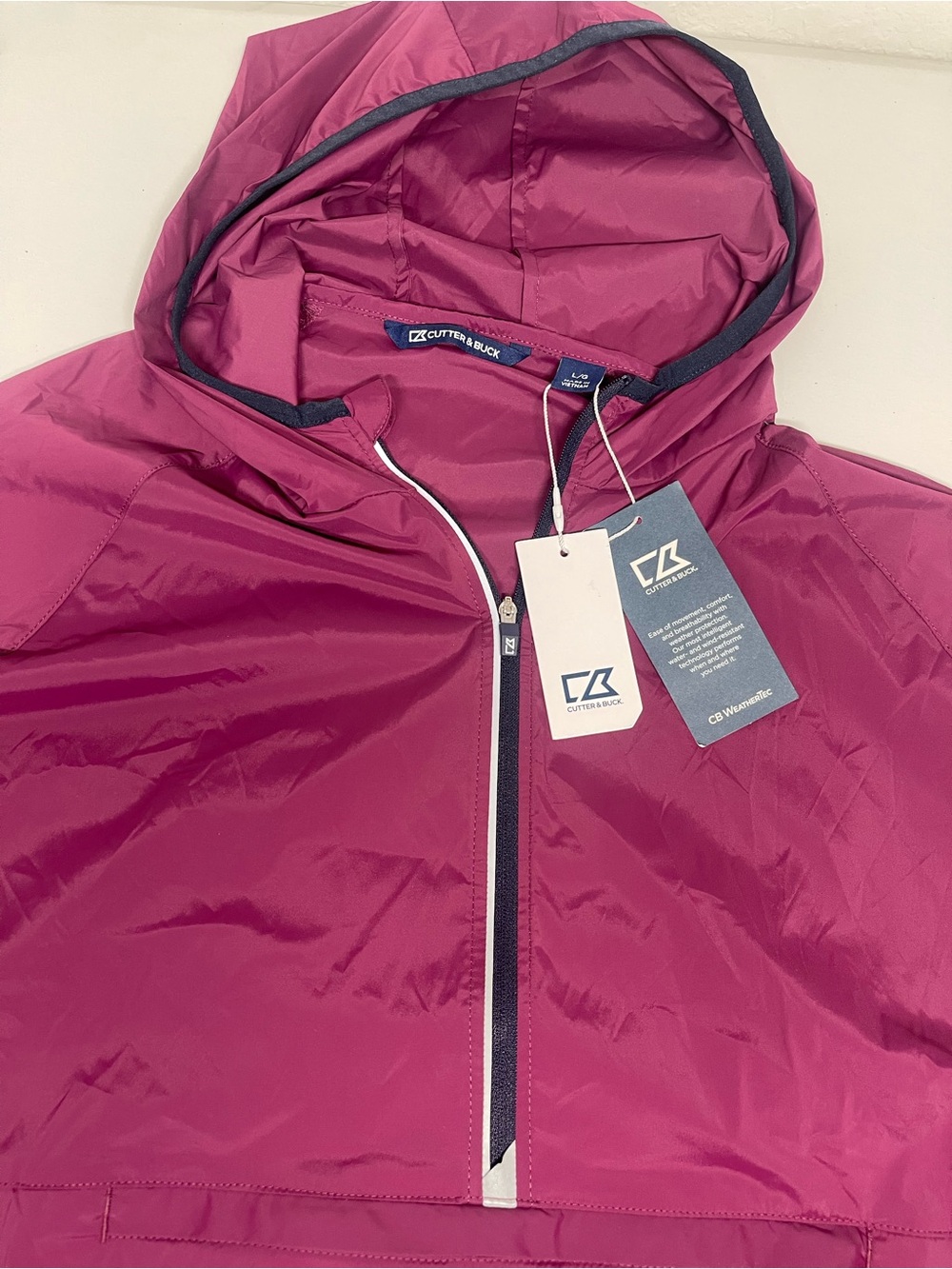 NWT Cutter & Buck Women’s Breaker WeatherTec Hooded Half Zip Jacket Maroon Large